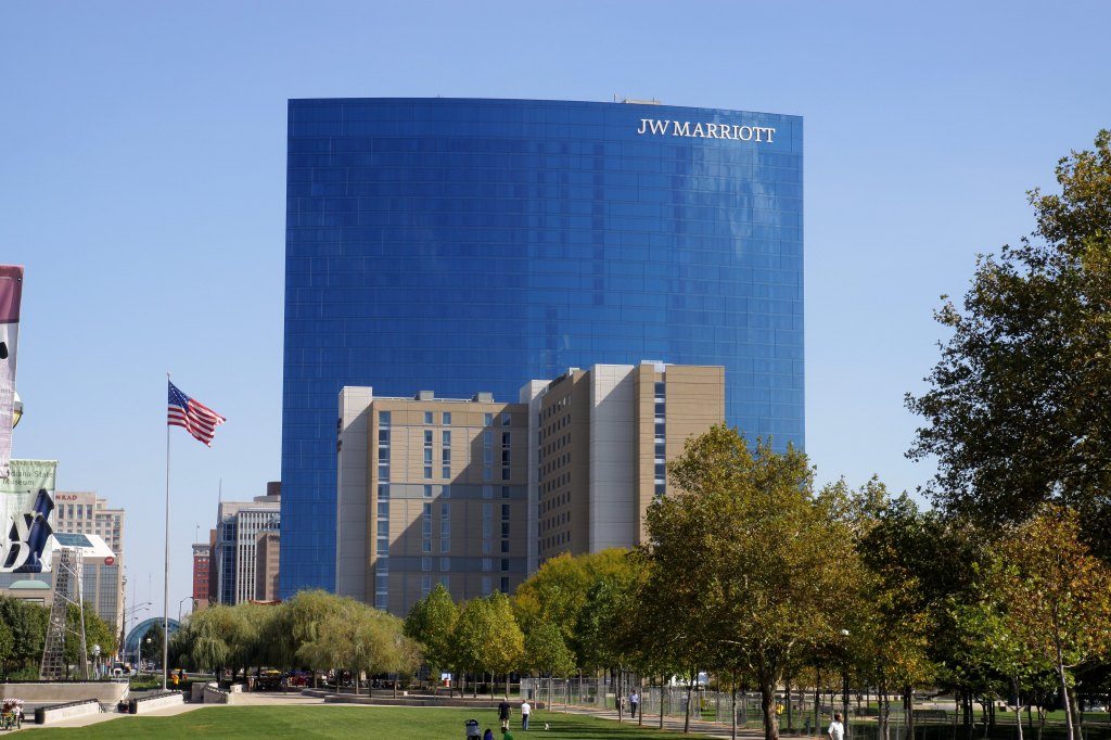 JW Marriott, a large building in the cityscape of Indianapolis, Indiana, taken on September 30, 2012