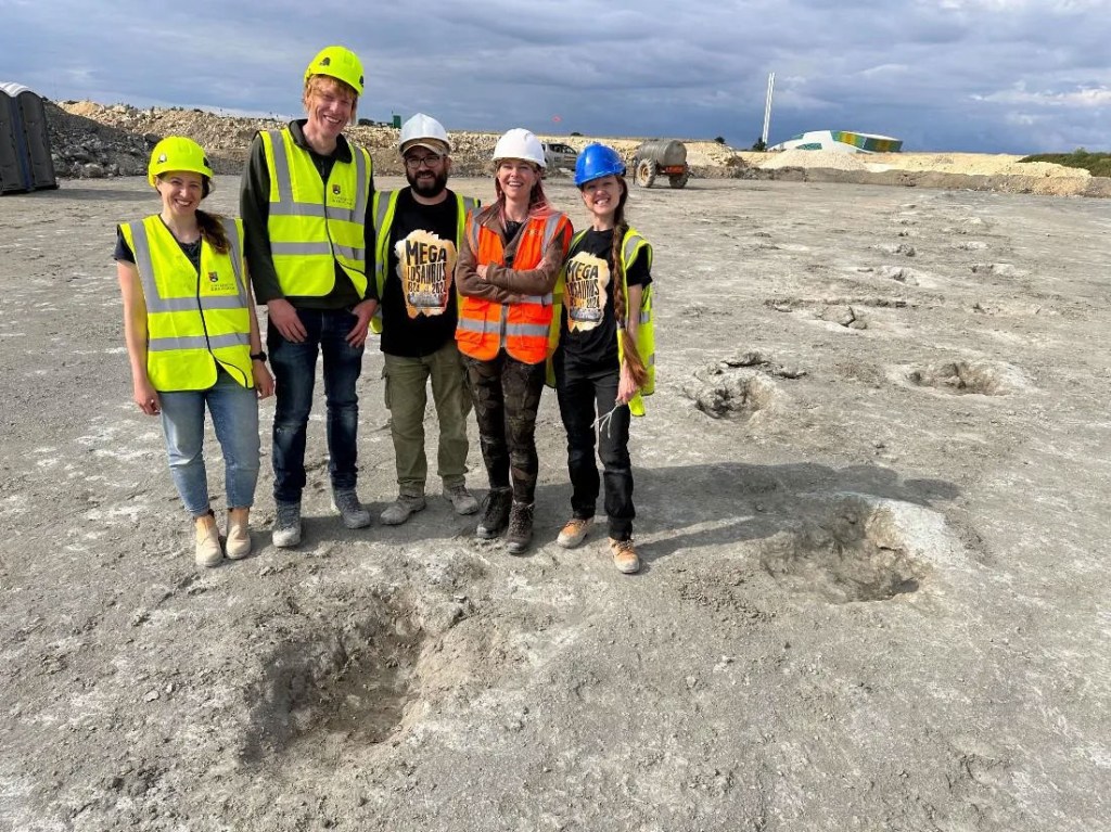 Researchers spent a week at the site last June to unravel the prehistoric mystery. Seen left to right are: Kirsty Edgar, Richard Butler, Duncan Murdock, Alice Roberts and Emma Nicholls.