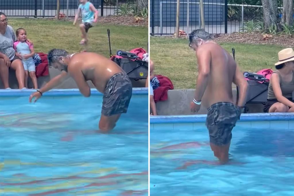 CREEP CAUGHT doing 'disgusting' act in the public pool - with children with legs only away