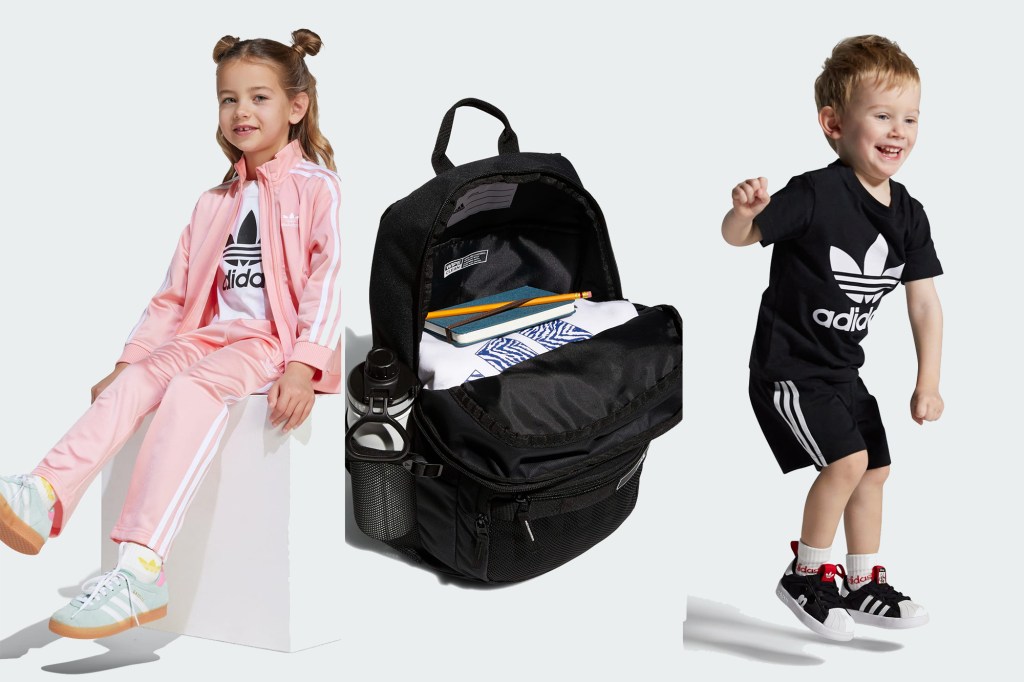 A collage of a boy and a girl presenting Caitlin Carmichael, promoting Adidas Kids