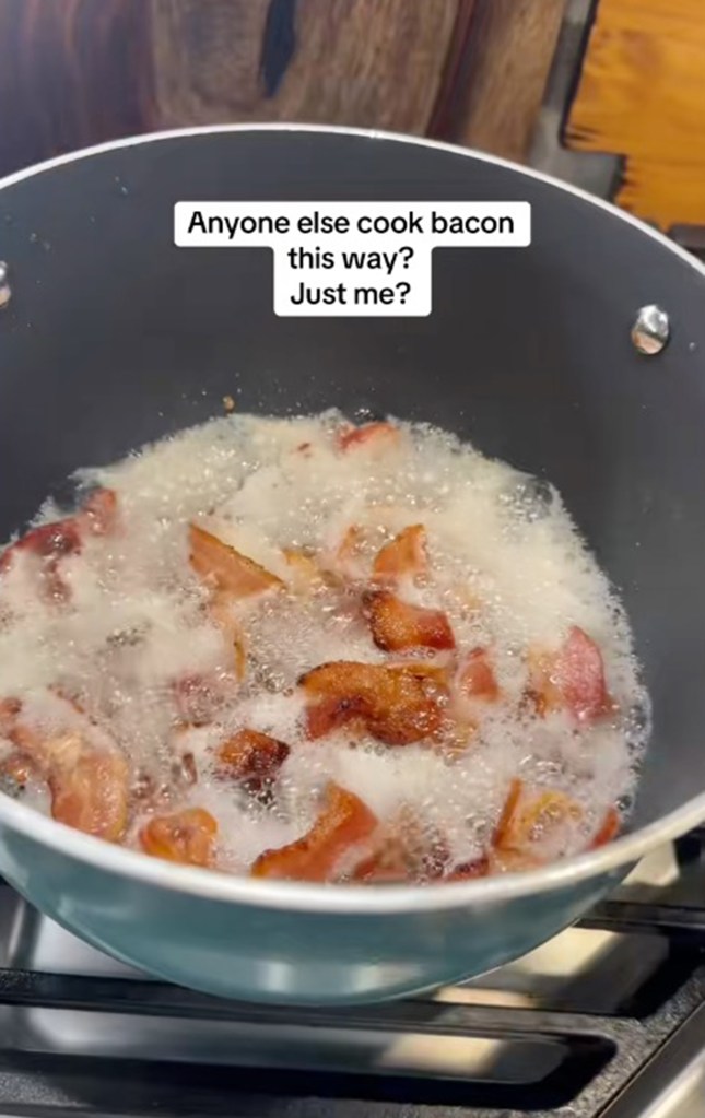 Cooking bacon in a pot