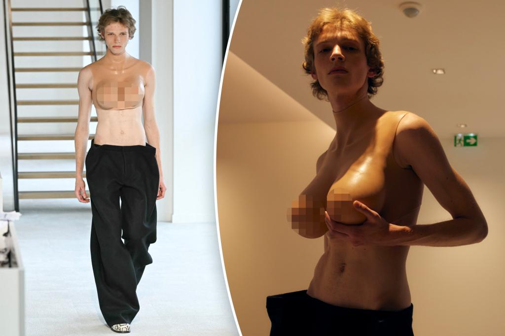 'Naked' Look Shocks Fashion Week audience in Paris - with male model blazing fake DD breasts: 'indencing public'