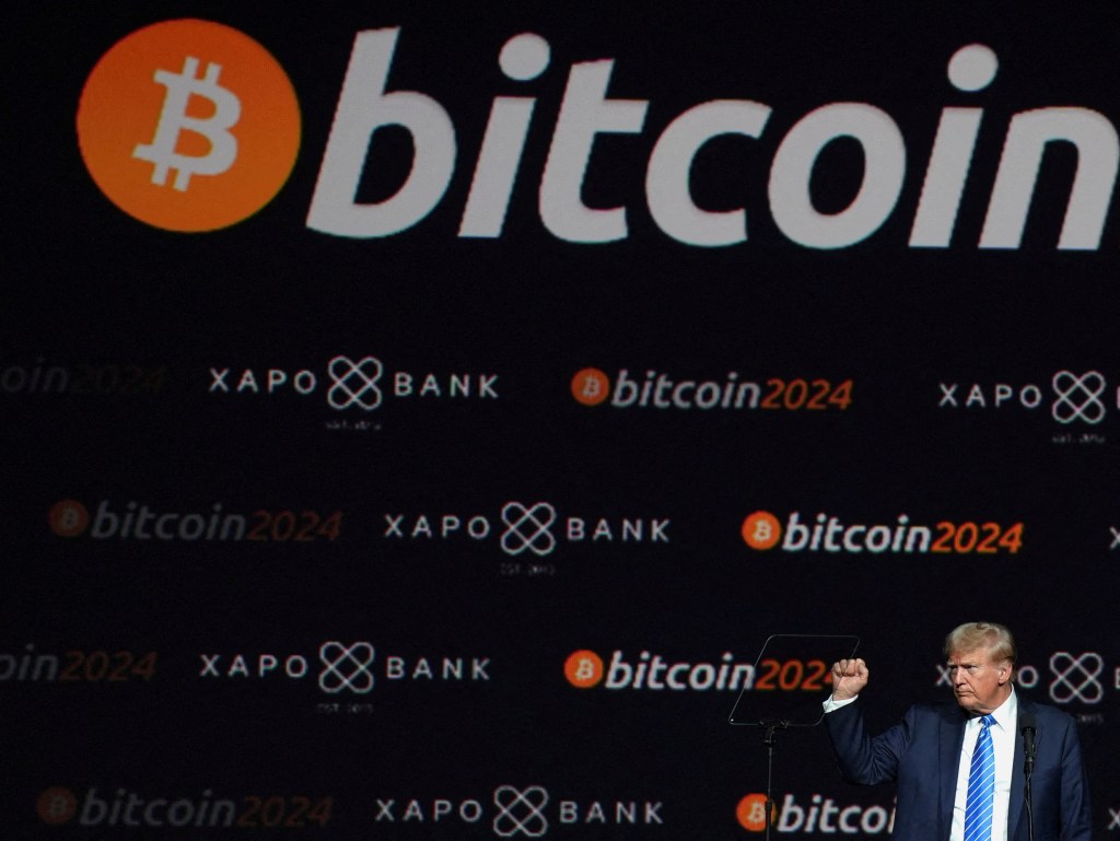 Trump at the Bitcoin event in July.